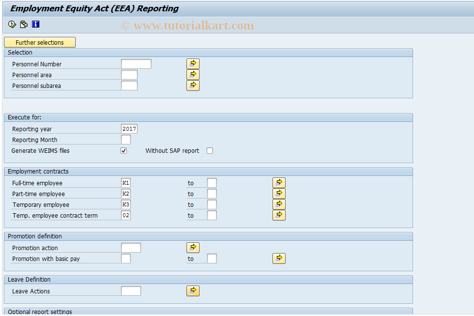 SAP TCode EEAK - Employment equity - Canada