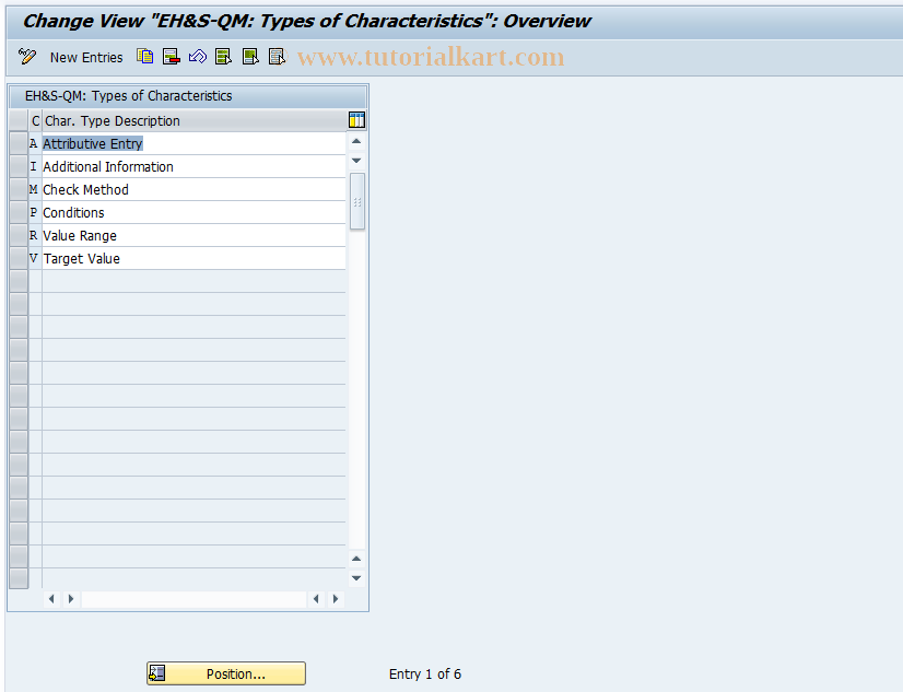 SAP TCode EHQMC1 - EH&S-QM: Maintain Types of Chars.