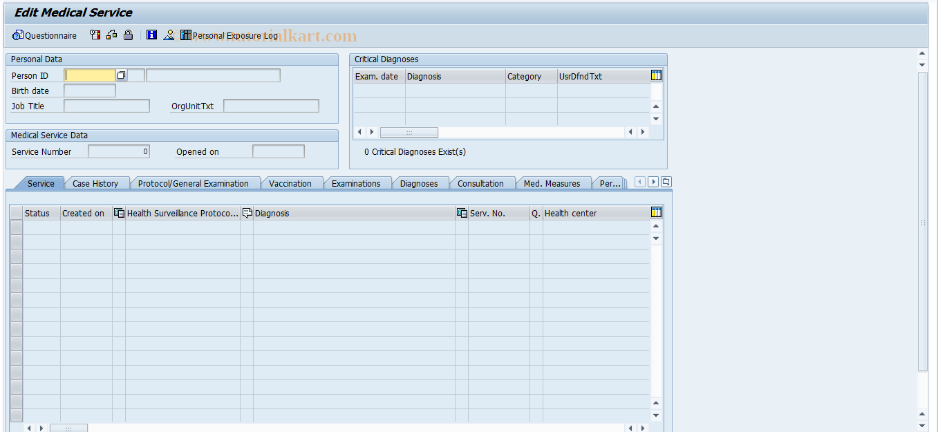 SAP TCode EHSAMBTAET - Medical Services