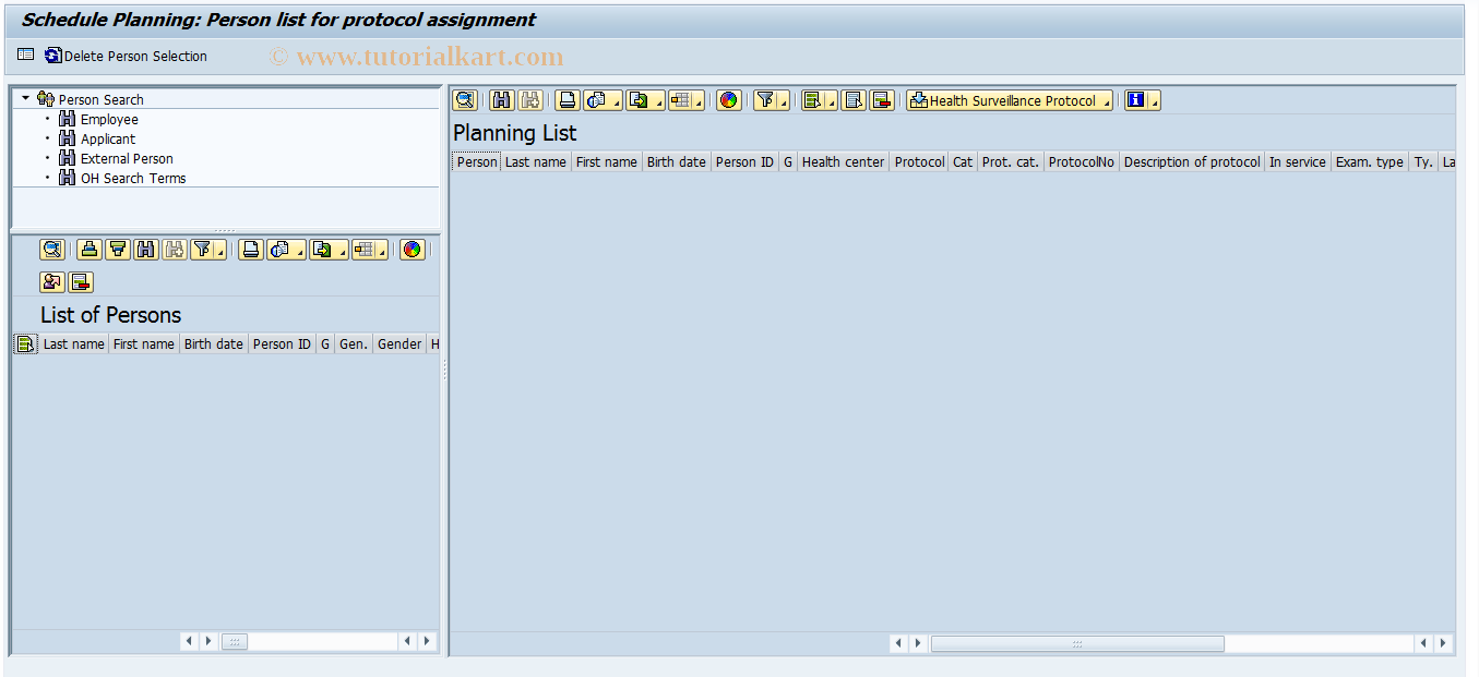 SAP TCode EHSASSPERS - Person list for protocol assignment