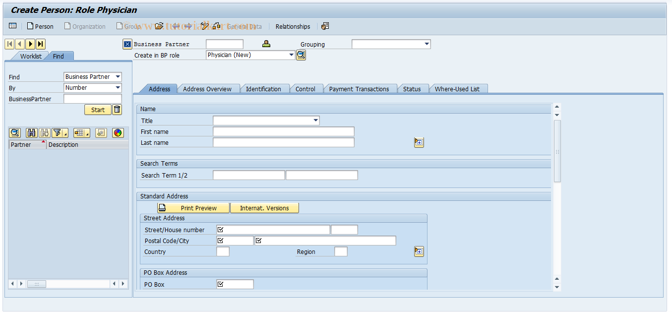 SAP TCode EHSBP11 - Create physician