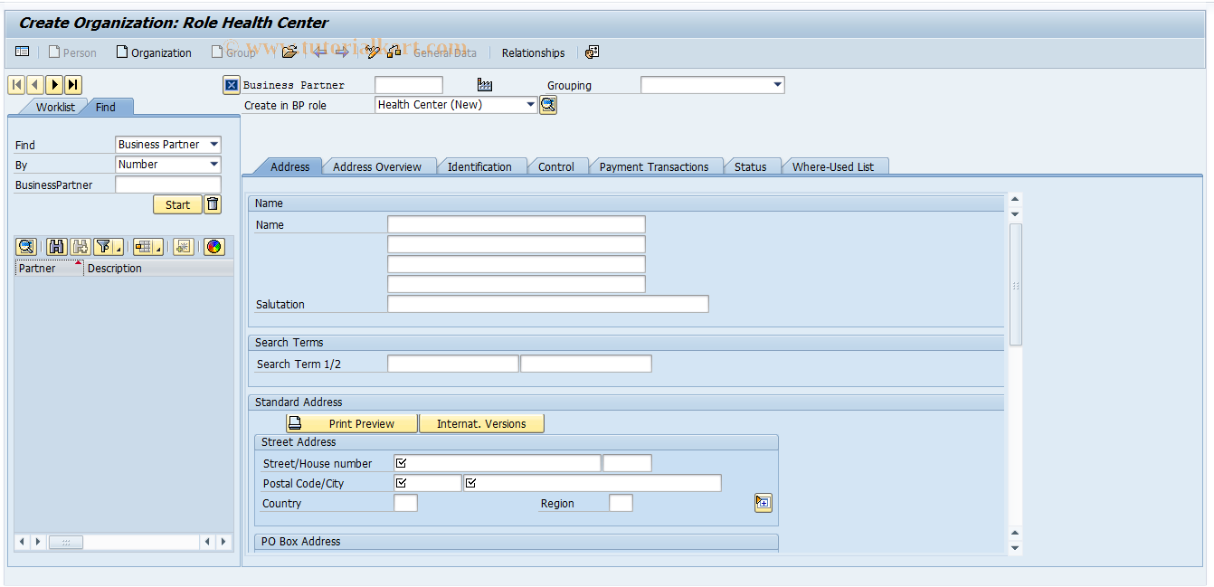 SAP TCode EHSBP31 - Create Health Center