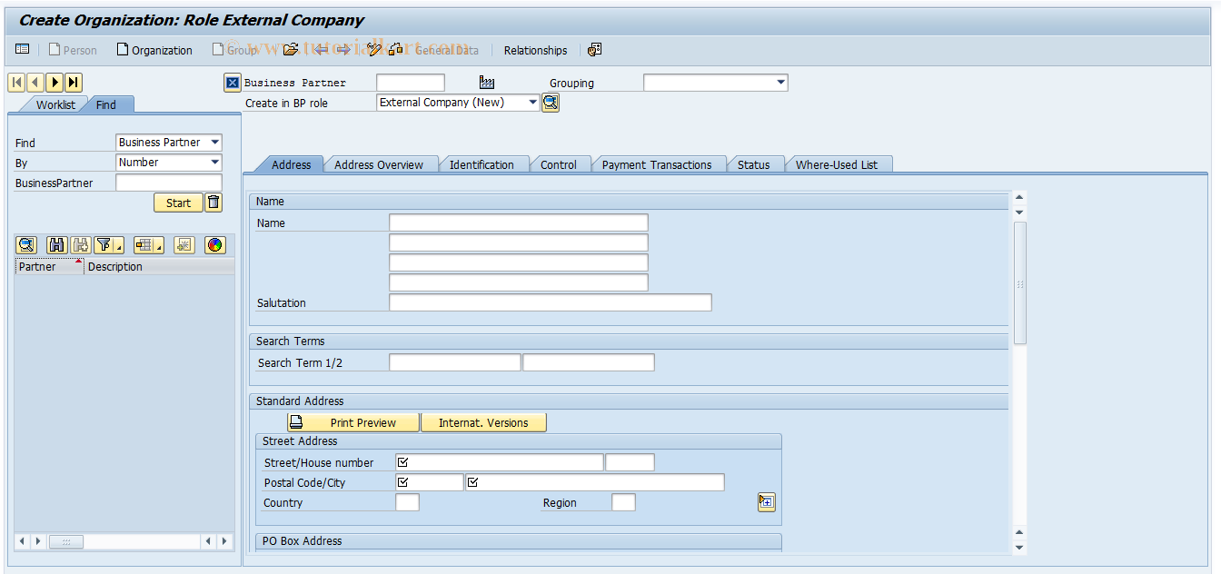 SAP TCode EHSBP51 - Create External Company