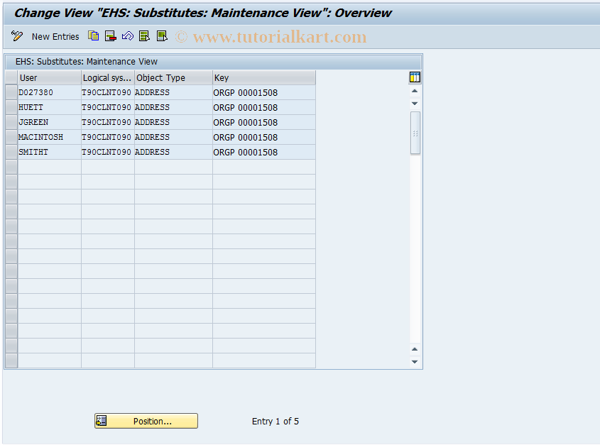 SAP TCode EHSCALPROX - Enter Substitutes for Calender