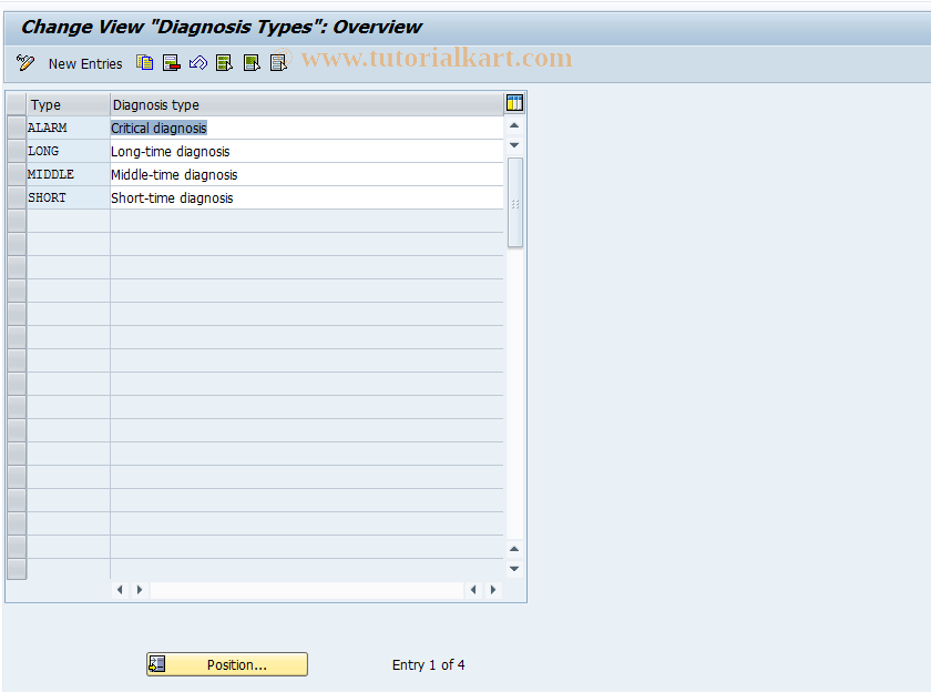 SAP TCode EHSCDCT - Customize Diagnosis Types