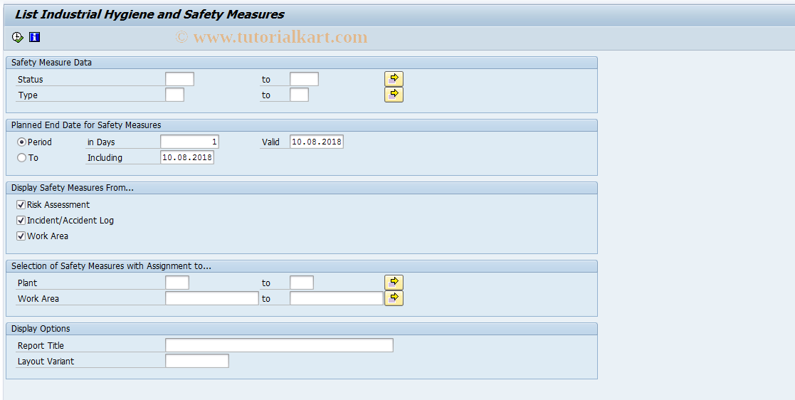 SAP TCode EHSK_D_ACTION_STATUS - Information for IHS Measures