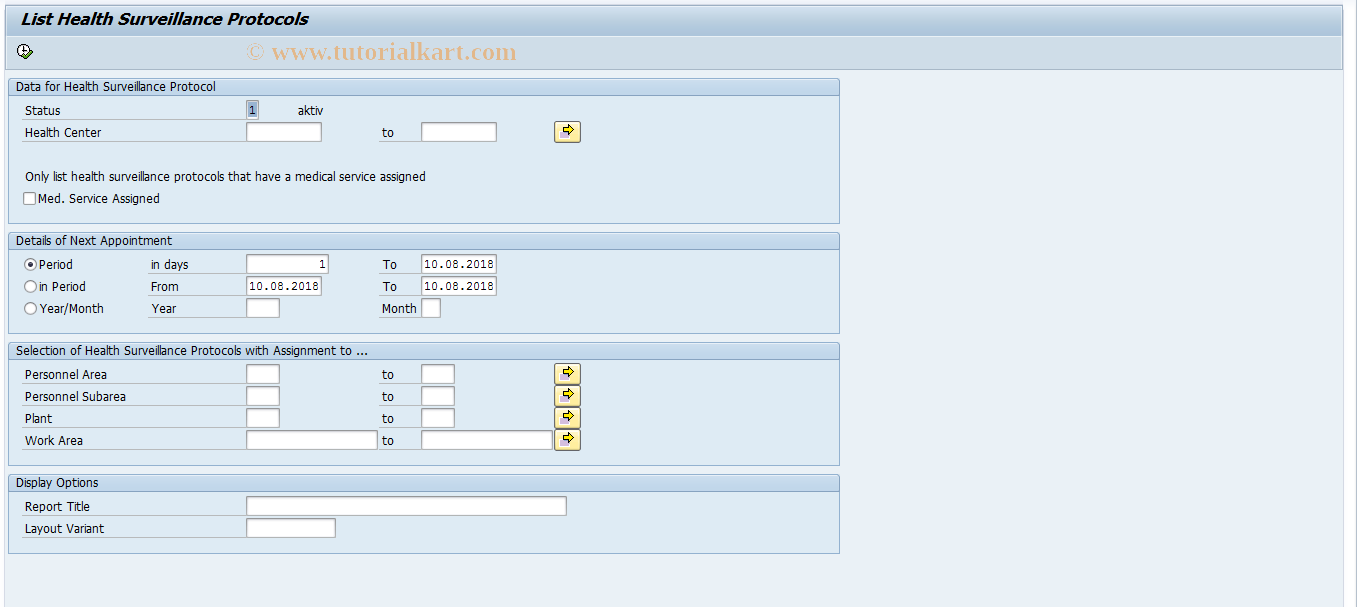 SAP TCode EHSK_D_ASSPERSPROT - Info.for Health Surveillance Protocl