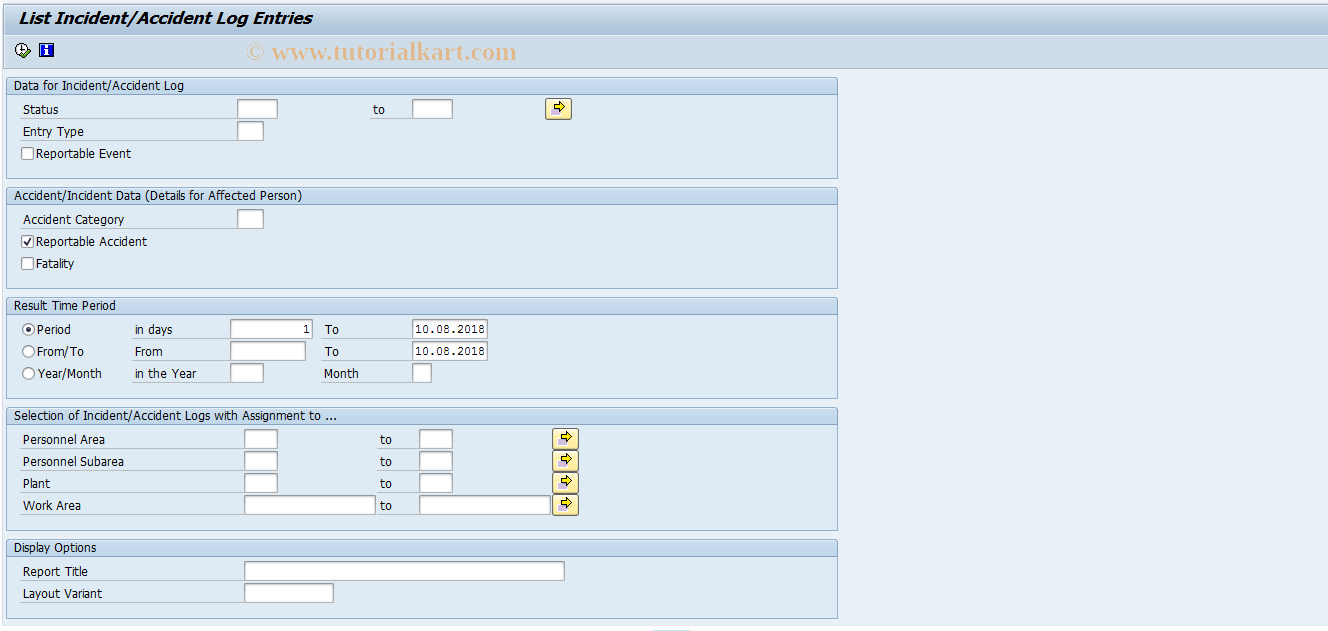 SAP TCode EHSK_D_IAL - Information: Incident/Accident Log