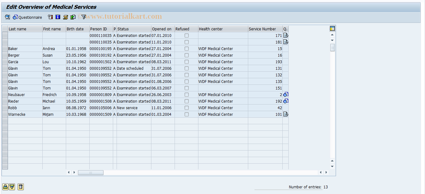 SAP TCode EHSSERV - Medical Service Results / Sign-Off