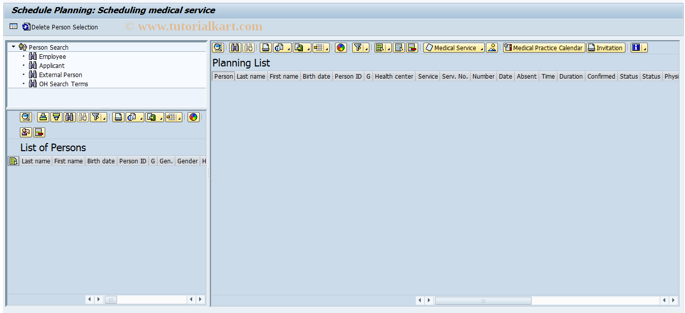 SAP TCode EHSTERM01 - Scheduling medical service