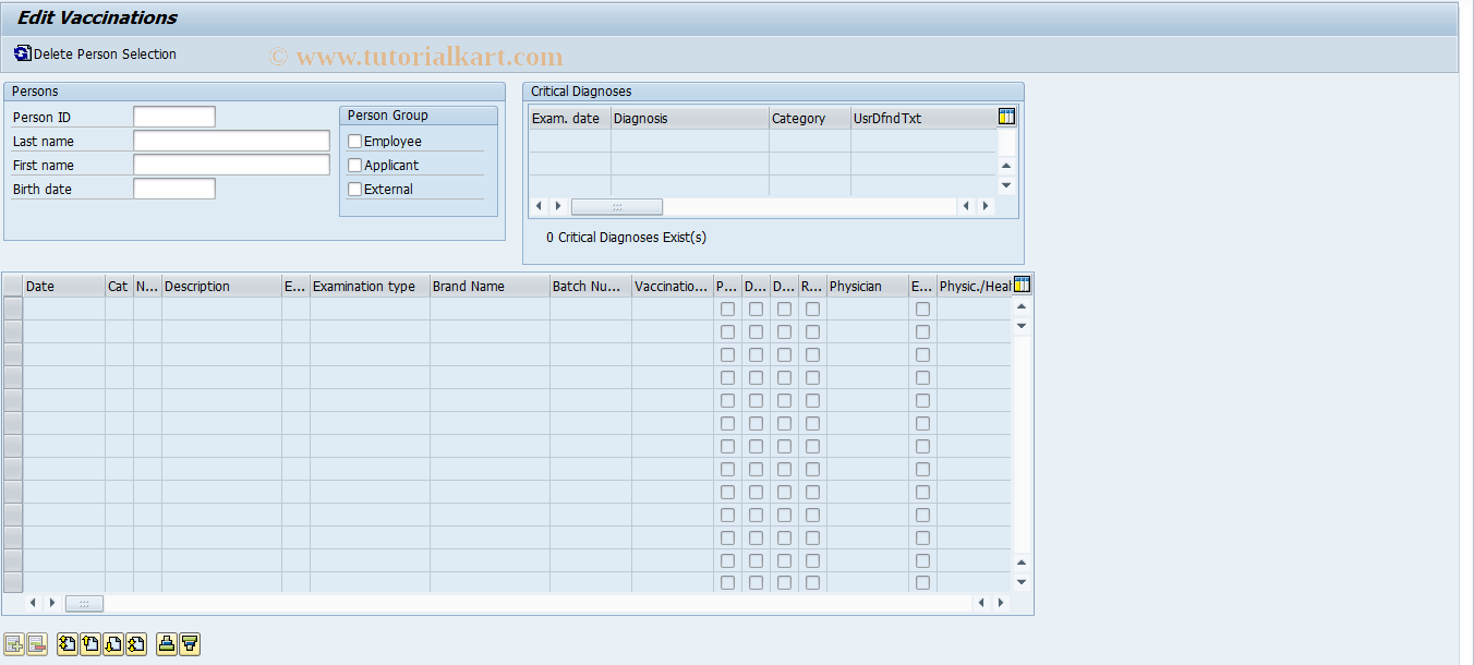 SAP TCode EHSVA02 - Edit Vaccinations