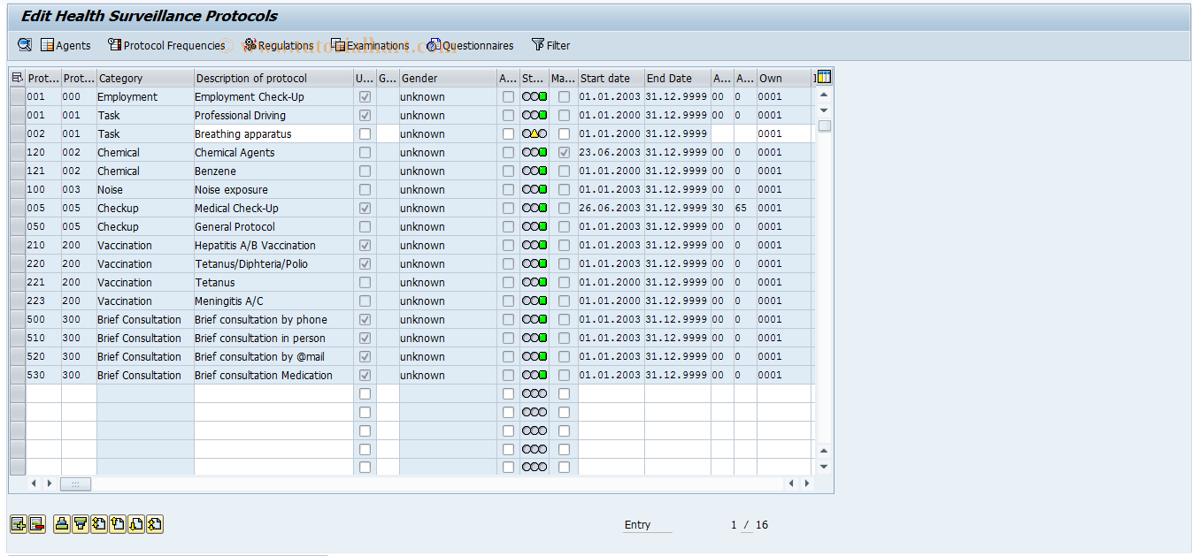 SAP TCode EHSVU01 - Edit Health Surveillance Protocol