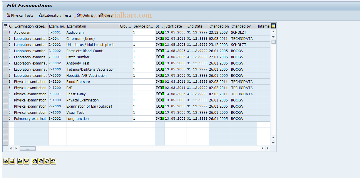 SAP TCode EHSVU11 - Edit Examination