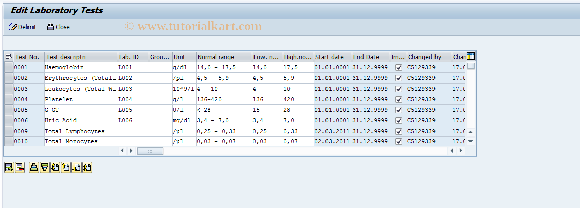 SAP TCode EHSVU31 - Edit lab. tests