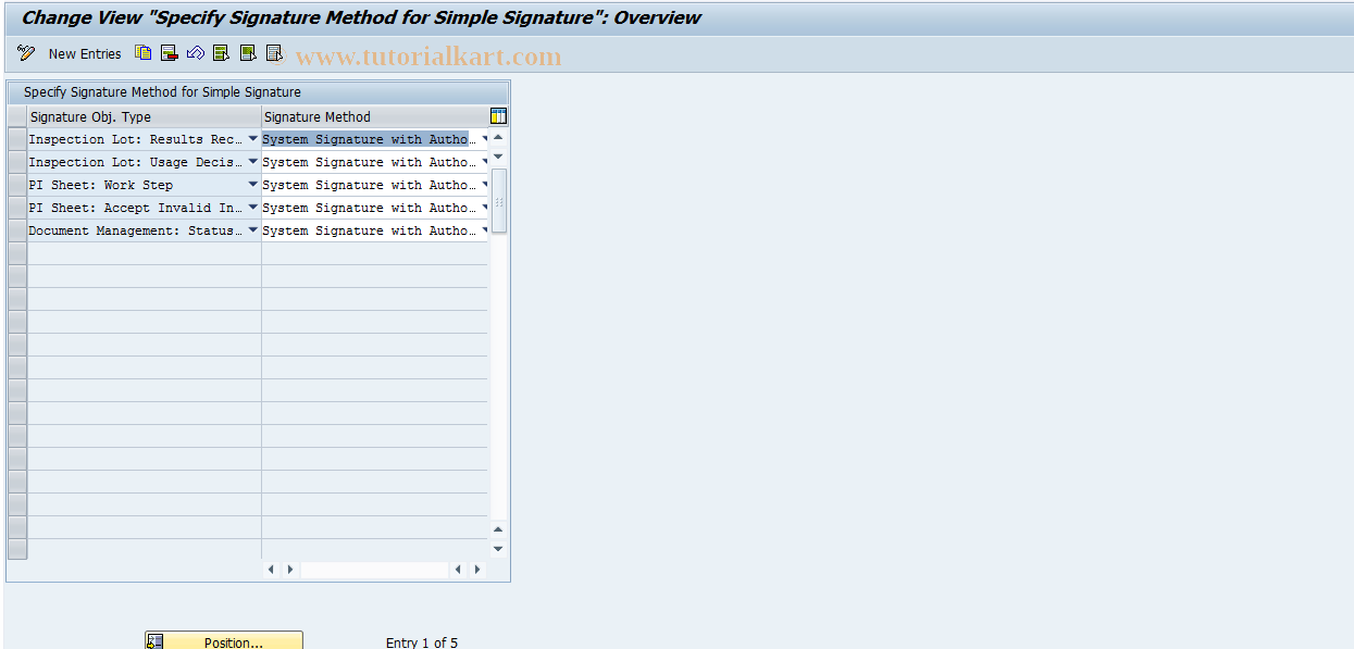 SAP TCode ELSIG03 - Signature Method for Signat. Object