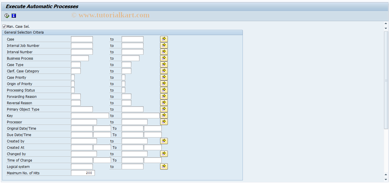 SAP TCode EMMACAP - Run Automatic Processes for Cases