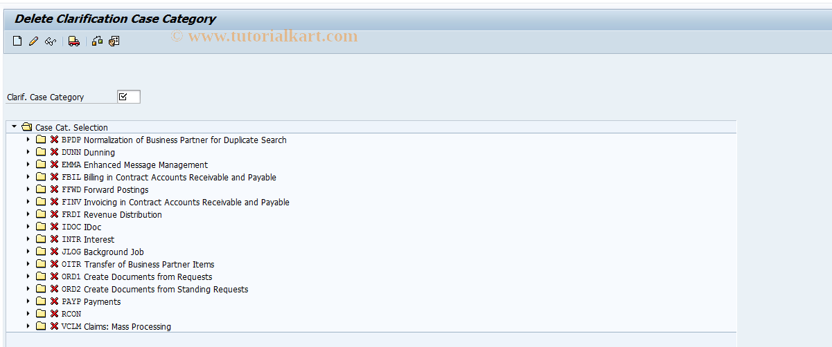 SAP TCode EMMACCAT4 - Delete Case Category