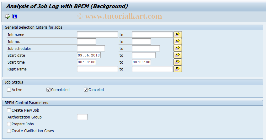 SAP TCode EMMAJOBLOG_DARK - Analyze Job Log Using BPEM