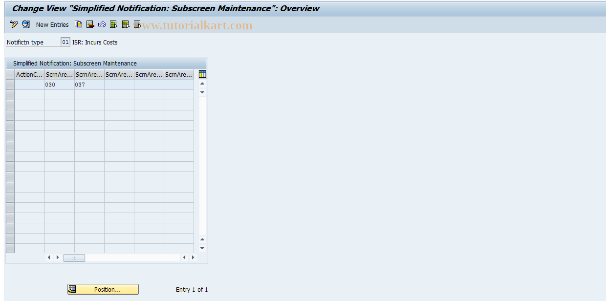 SAP TCode EN01 - Subscreens for Simple Notification