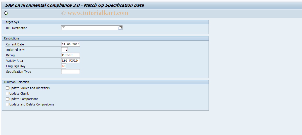 SAP TCode ENHE_SYNCSUB - Match Up Specification Data