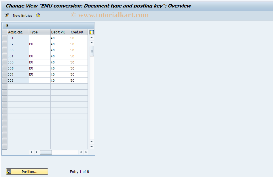 SAP TCode EW09 - EMU Convert : Document Type/Posting Key
