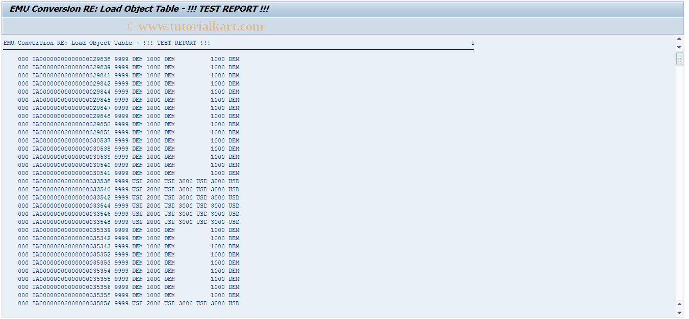 SAP TCode EWA0 - EMU Conv: RE Load CO Objects