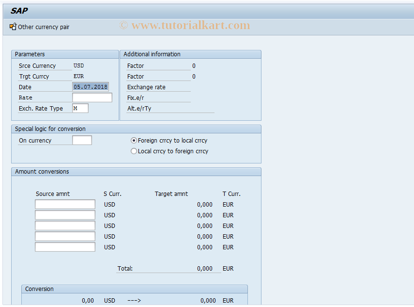 SAP TCode EWCT - Currency Test Converter