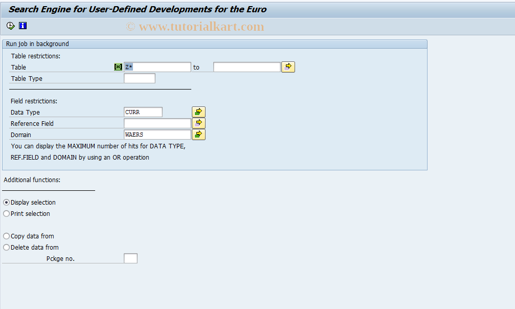SAP TCode EWK0 - Customer Development: Find Fields