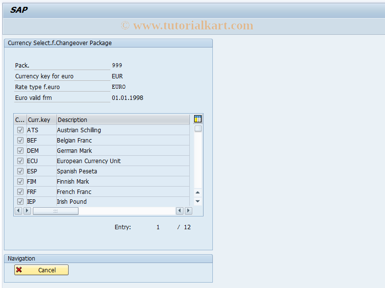 SAP TCode EWWA - Currency Selection for Changeover Package