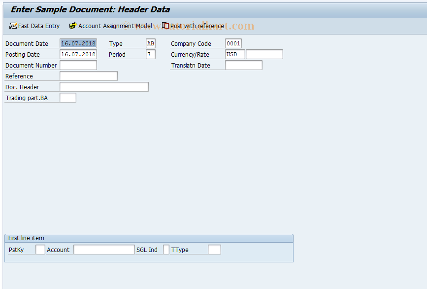 SAP TCode F-01 - Enter Sample Document