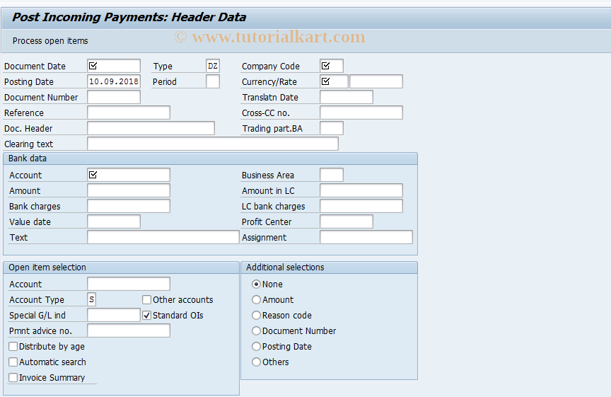 SAP TCode F-06 - Post Incoming Payments