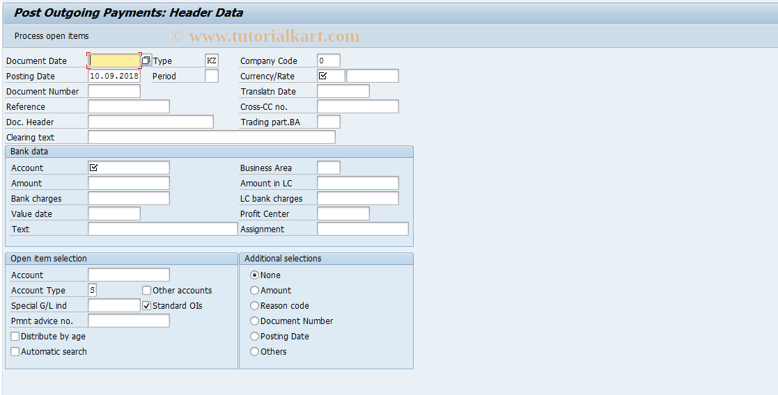 SAP TCode F-07 - Post Outgoing Payments