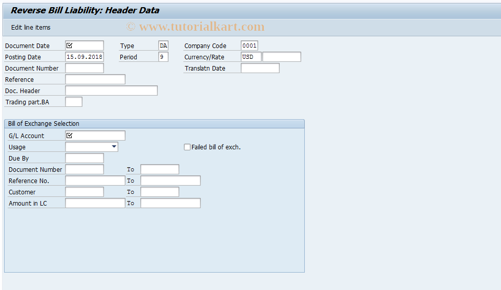 SAP TCode F-20 - Reverse Bill Liability