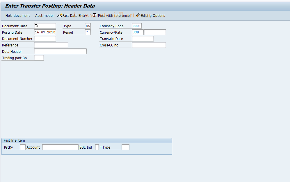 SAP TCode F-21 - Enter Transfer Posting