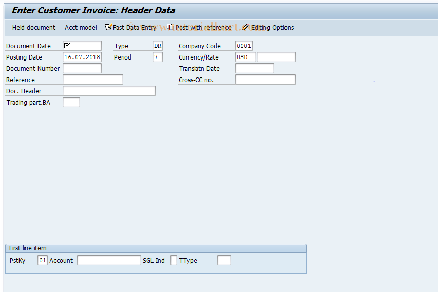 SAP TCode F-22 - Enter Customer Invoice