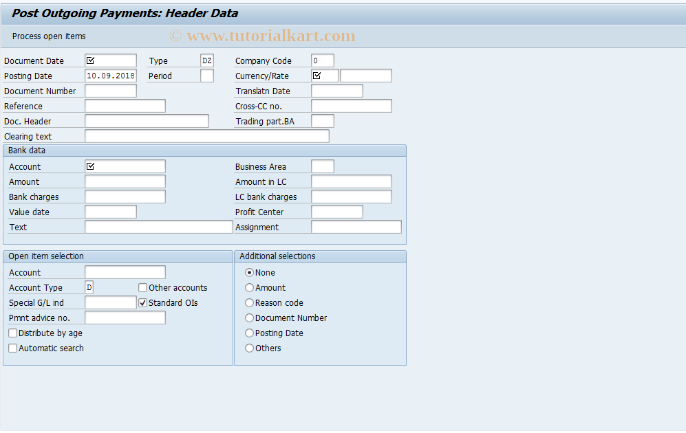 SAP TCode F-31 - Post Outgoing Payments