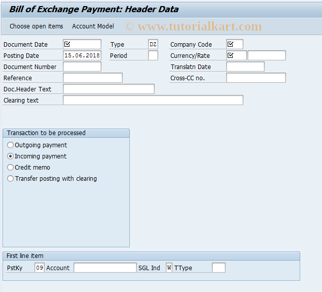 SAP TCode F-36 - Bill of Exchange Payment
