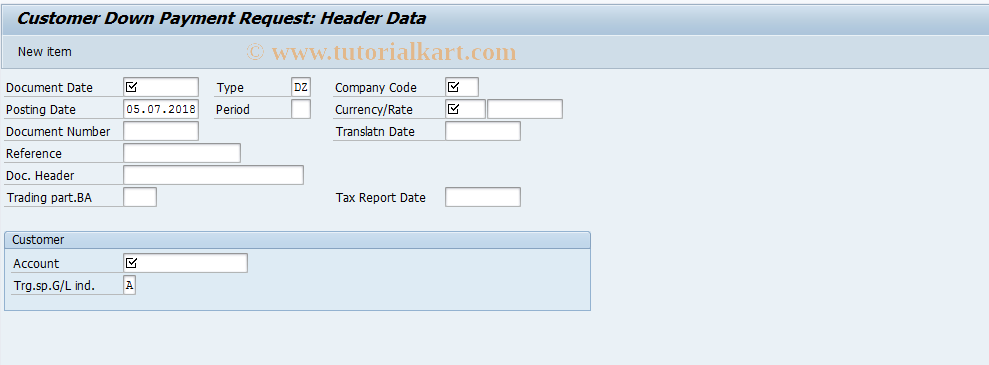 SAP TCode F-37 - Customer Down Payment Request