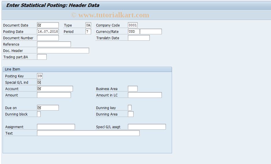 SAP TCode F-38 - Enter Statistical Posting