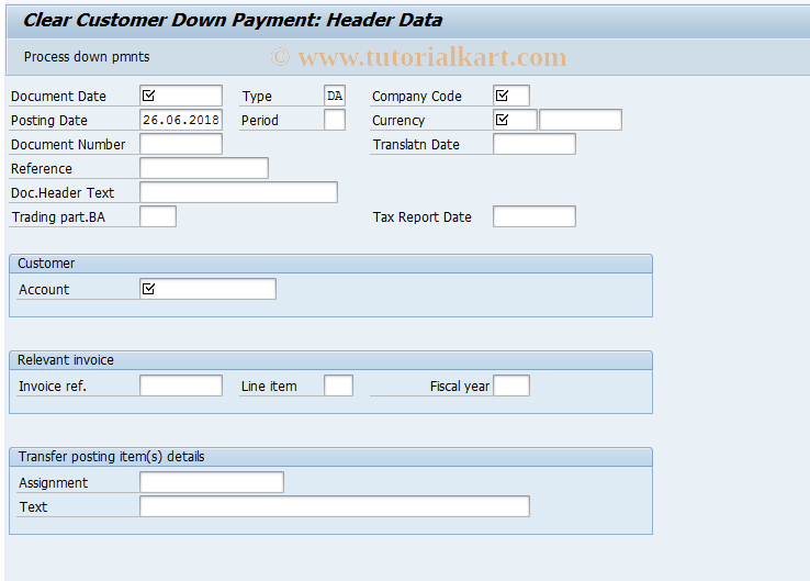 SAP TCode F-39 - Clear Customer Down Payment