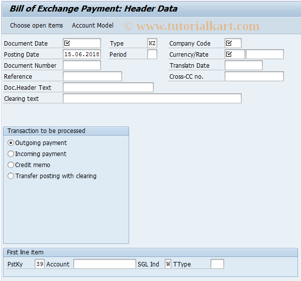 SAP TCode F-40 - Bill of Exchange Payment