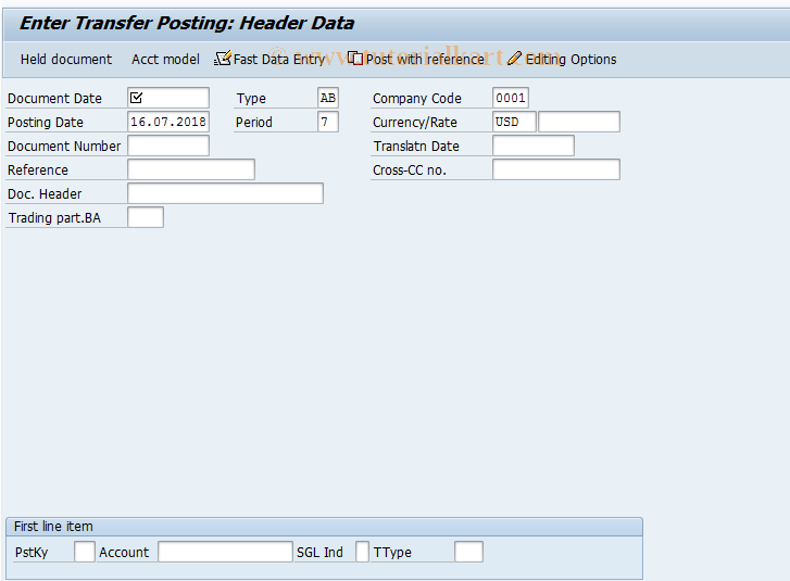 SAP TCode F-42 - Enter Transfer Posting