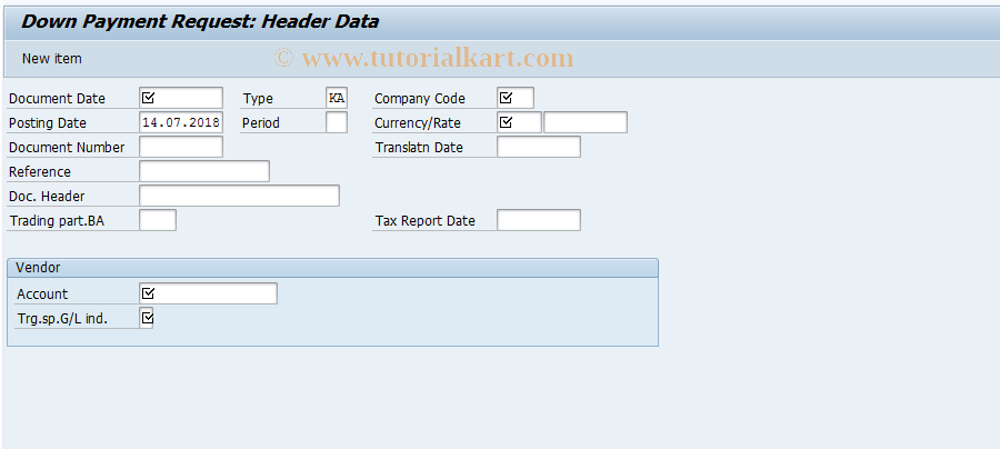 SAP TCode F-47 - Down Payment Request