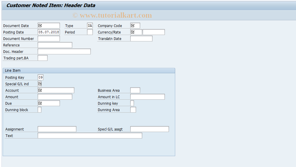 SAP TCode F-49 - Customer Noted Item