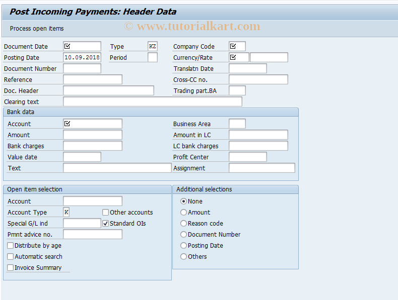 SAP TCode F-52 - Post Incoming Payments