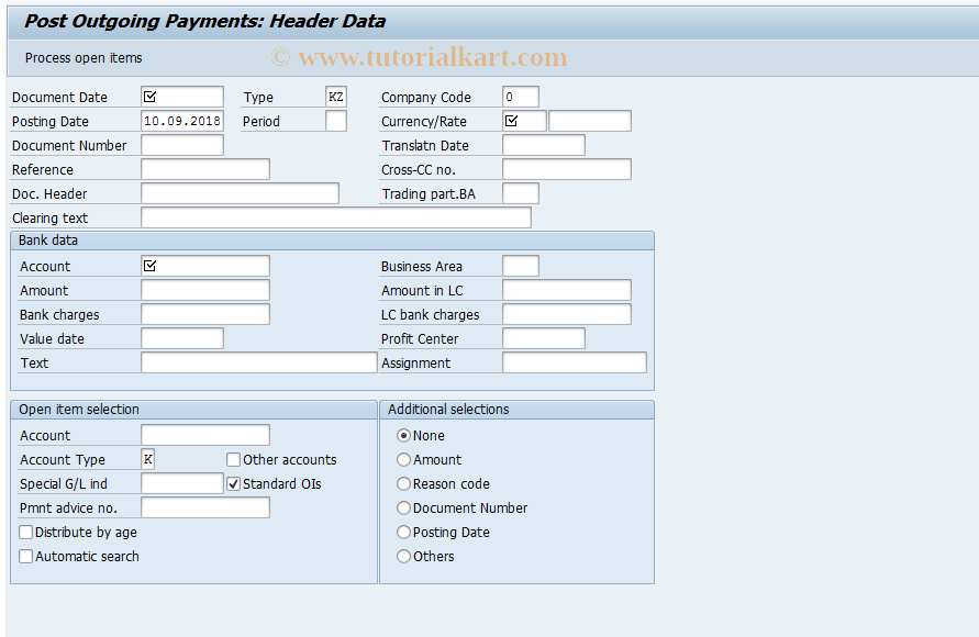 SAP TCode F-53 - Post Outgoing Payments