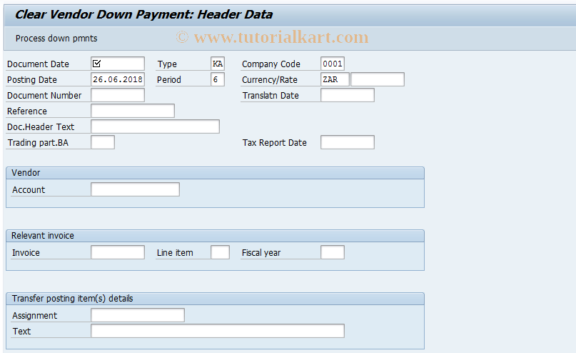 SAP TCode F-54 - Clear Vendor Down Payment