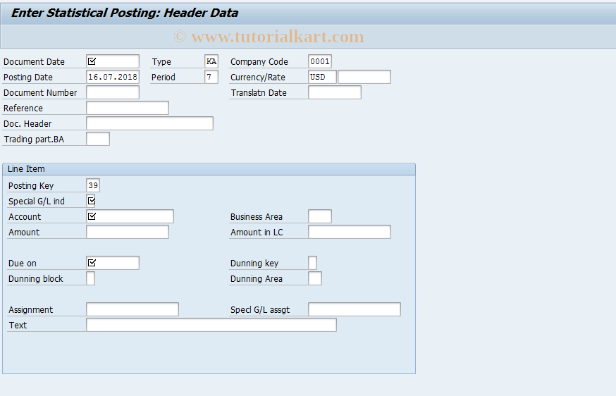 SAP TCode F-55 - Enter Statistical Posting