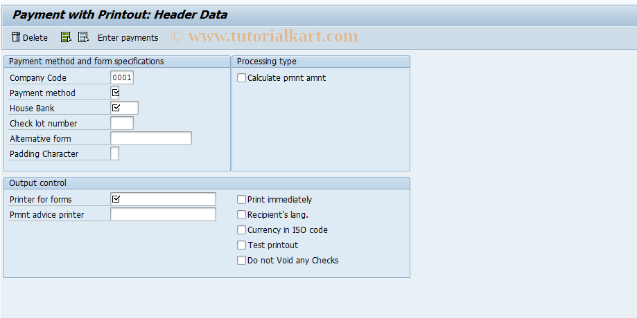 SAP TCode F-58 - Payment with Printout