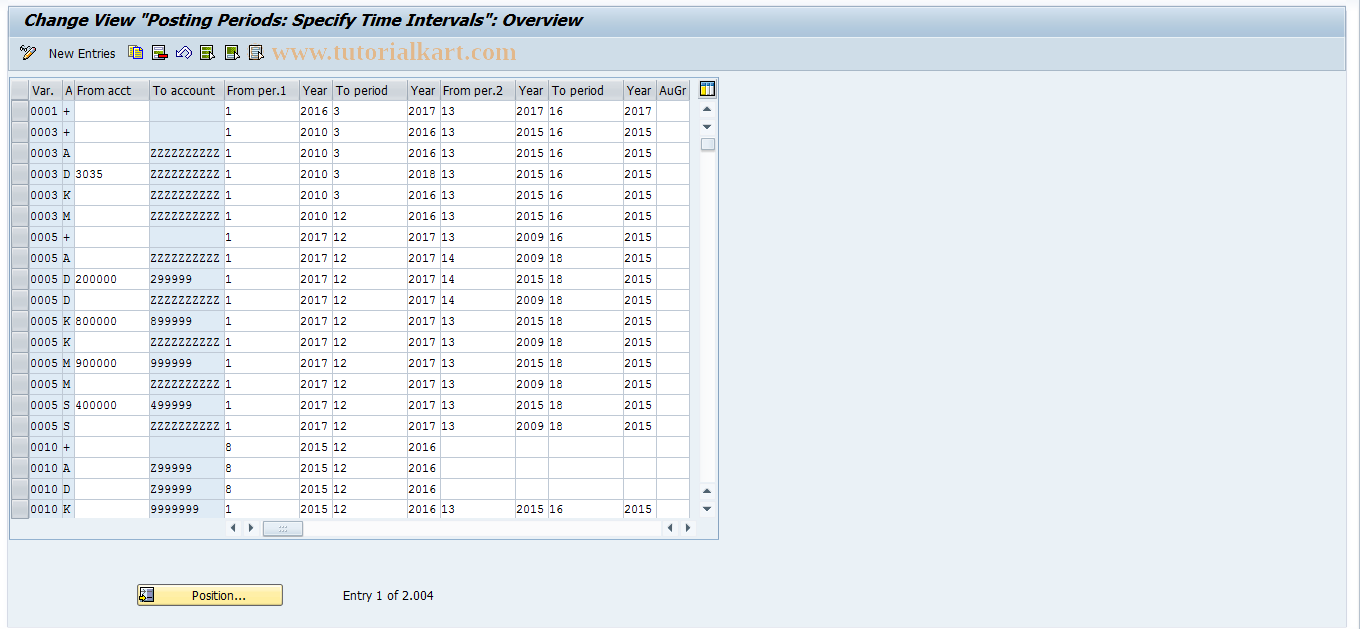 SAP TCode F-60 - Maintain Table: Posting Periods